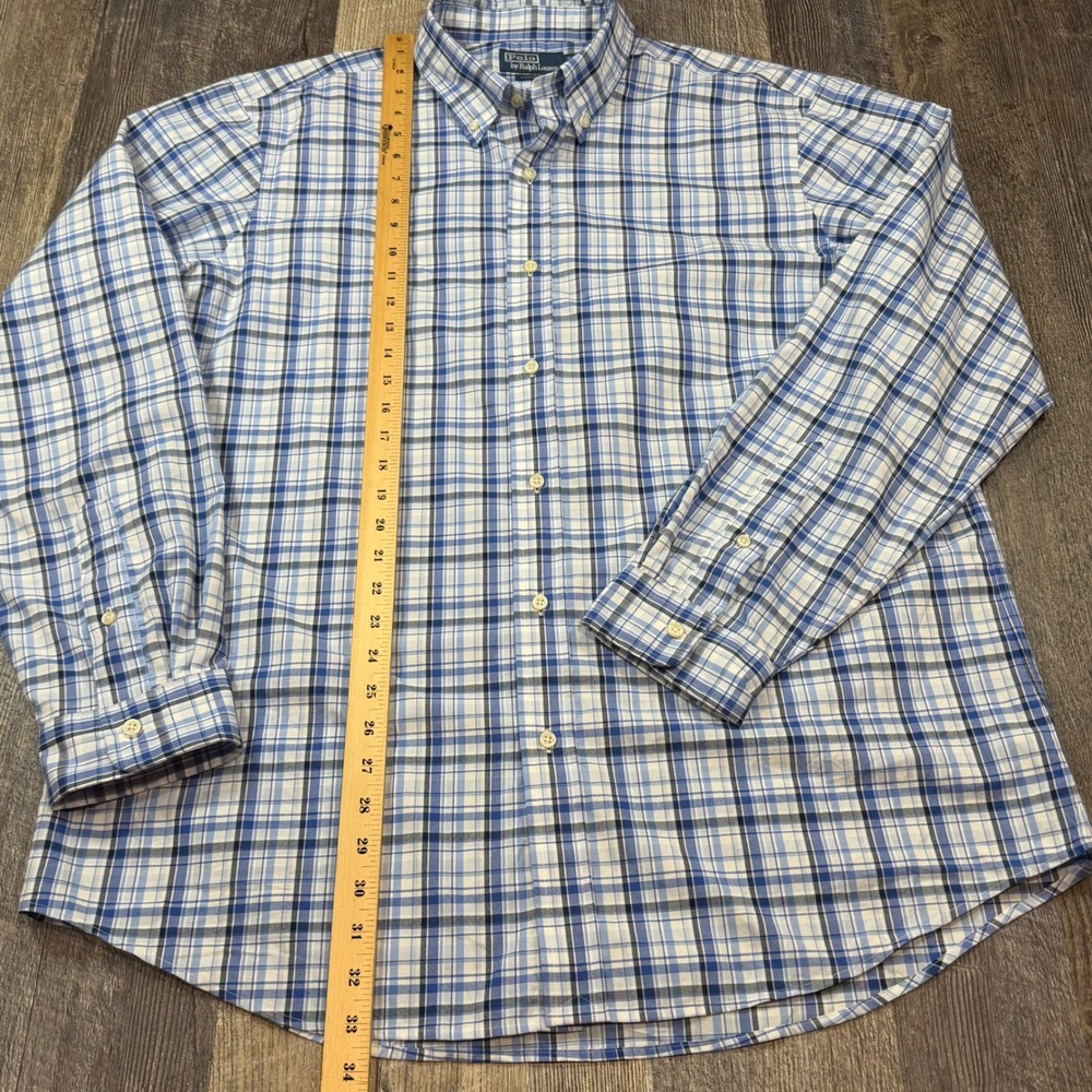 Polo Ralph Lauren Mens XL Classic Fit Blue White Plaid Button Down Shirt Cotton - Picture 6 of 7